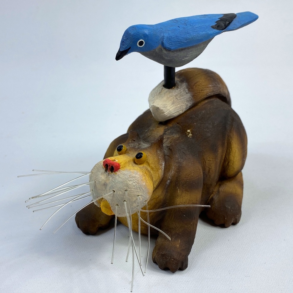 1998 Stebleton Cagey Critters Cat & Bluebird Figurine